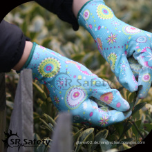 SRSAFETY Floral bedruckter Polyester PU beschichteter Handschuh